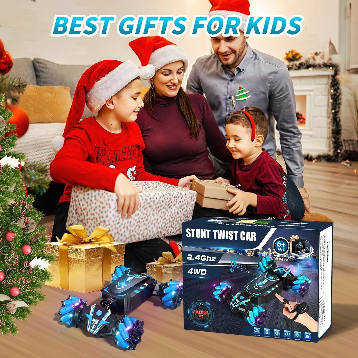 RC Stunt Car 360° Drift 4WD – Gesture & Remote Control, LED Spray Toy Gift