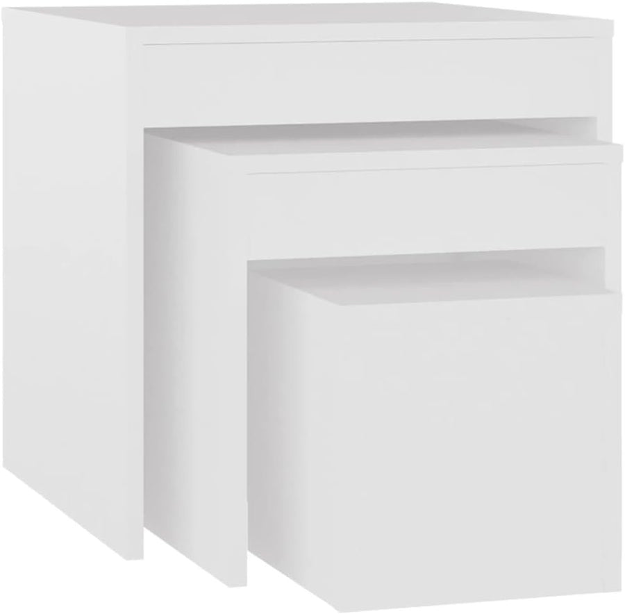 3pc White Nesting Side Tables Set Living Room Bedroom End Nightstand Storage