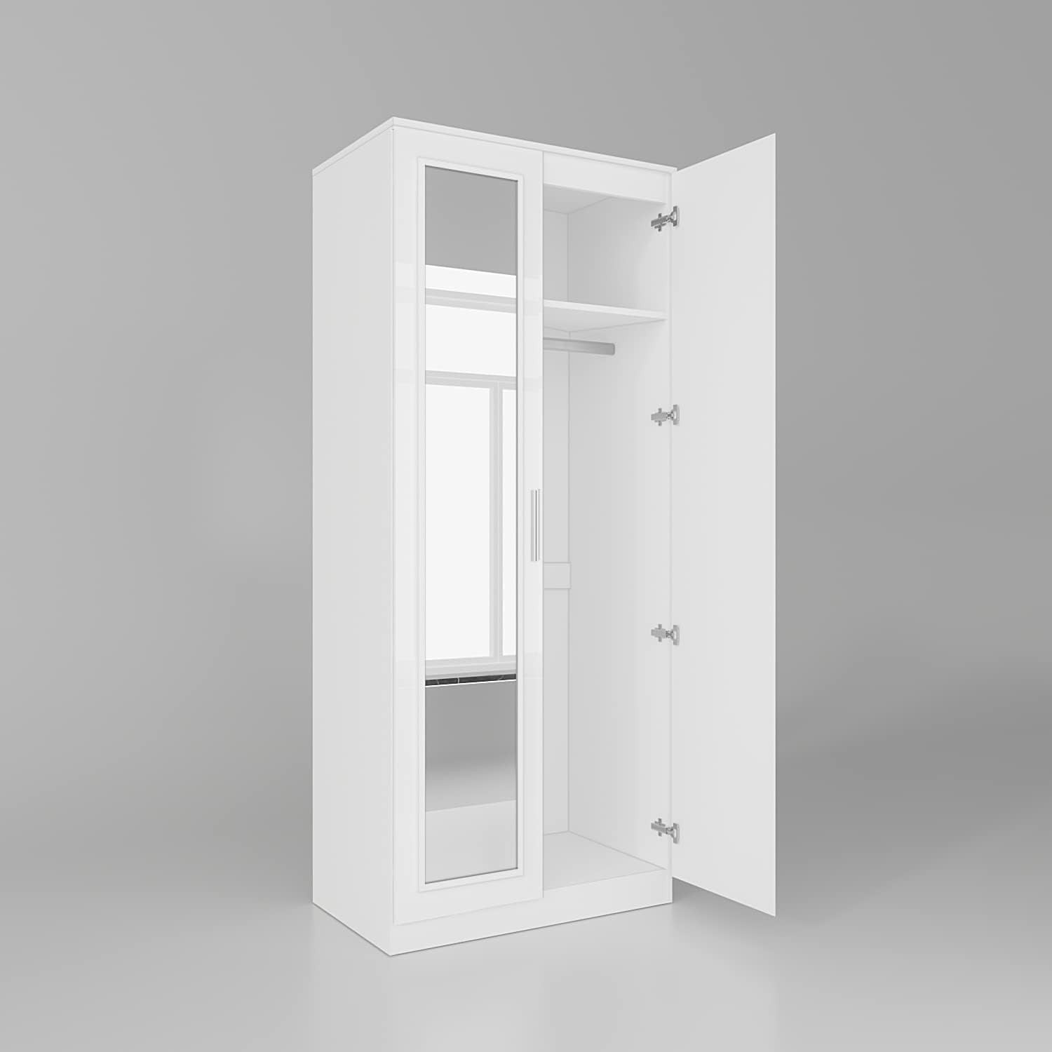 White Gloss 2 Door Wardrobe with Mirror & Rail Bedroom Storage 180cm