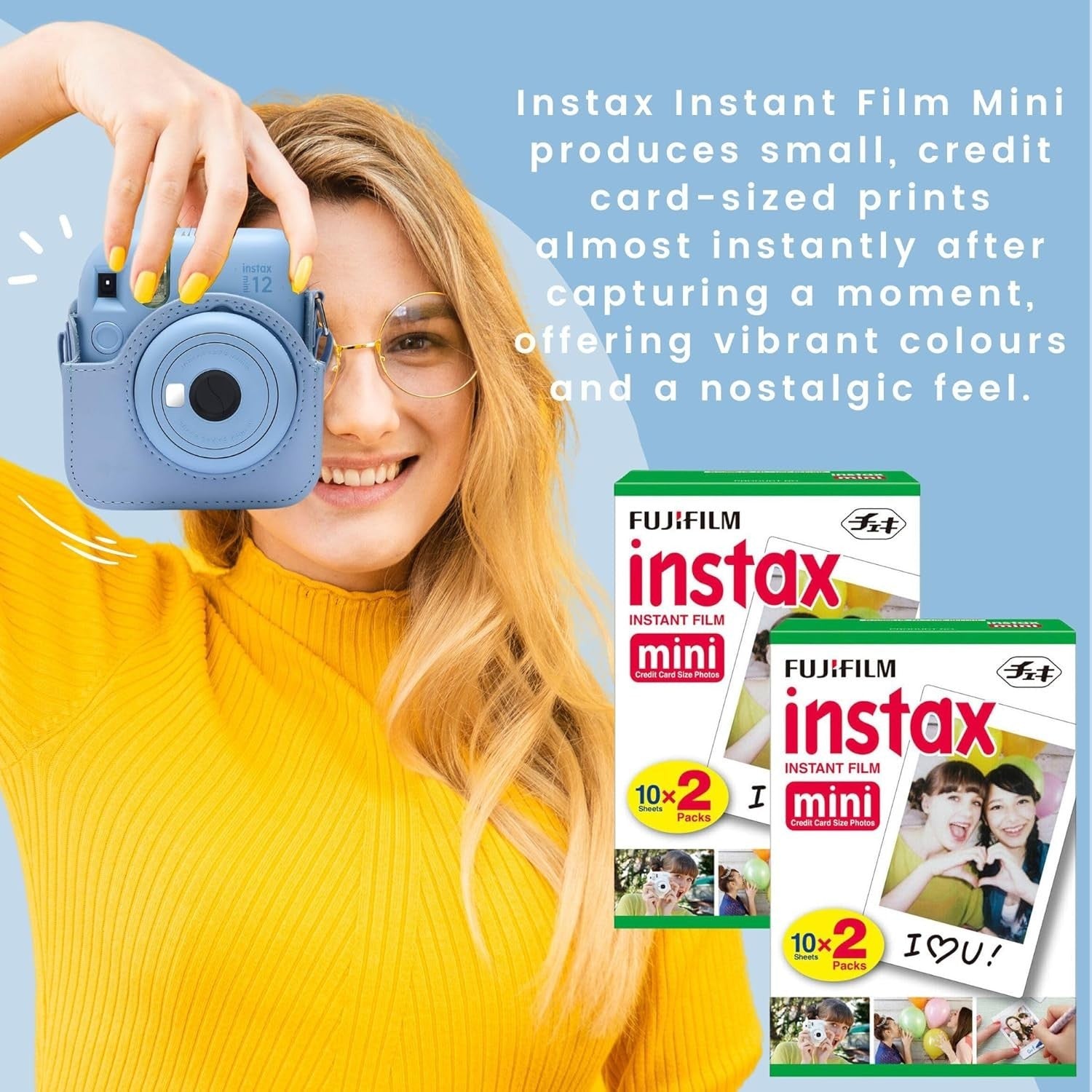 Instant Camera Bundle Blue 40 Film Shots Case Album Filters Photo Kit