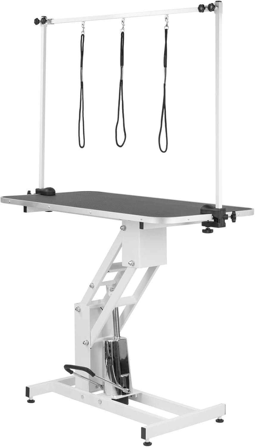 Large Hydraulic Dog Grooming Table Adjustable Height Non Slip Top H Bar
