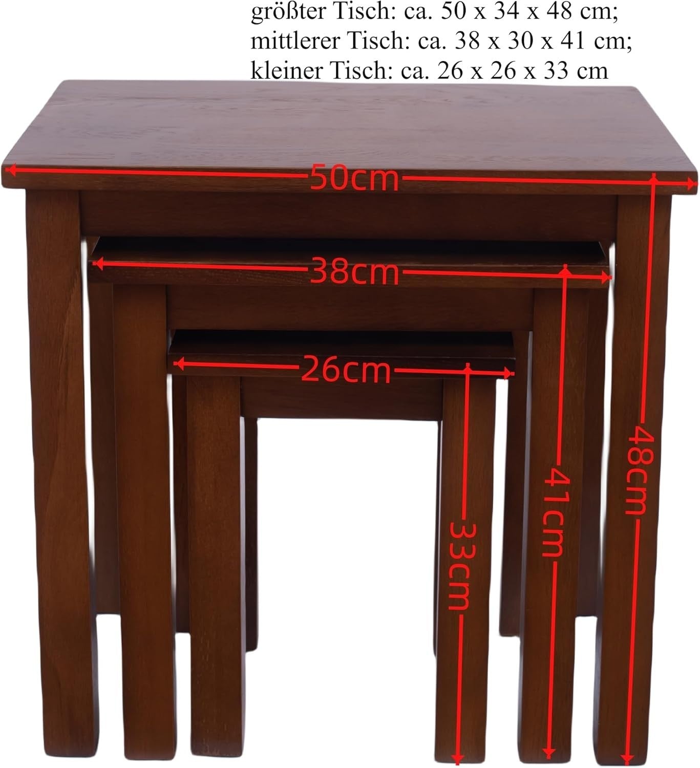 Solid Oak Nesting Coffee Tables Set of 3 Brown Wood End Side Lamp Space Saver