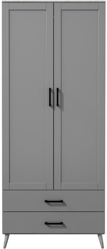 Grey 2 Door Wardrobe with Drawers & Rail – Modern Tall Bedroom Storage