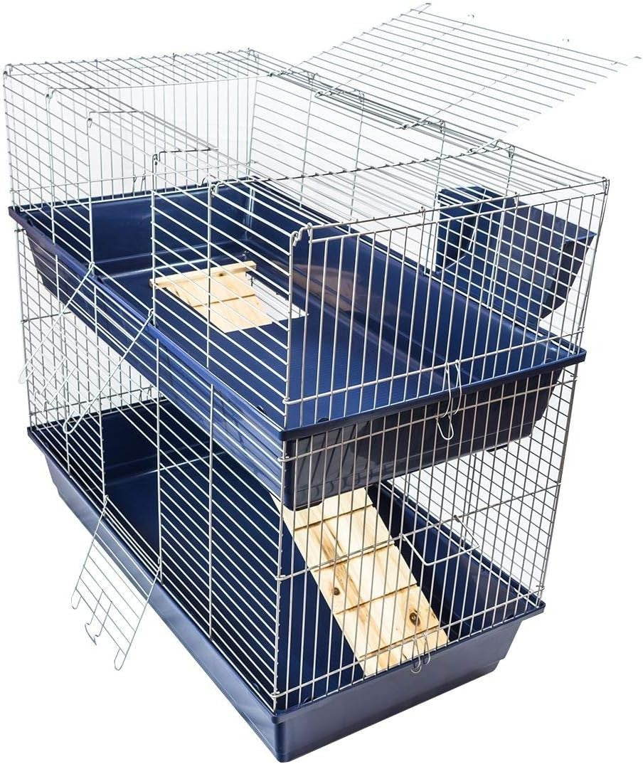 Large Indoor Rabbit Cage Double Level 100cm Guinea Hutch Tray Ramp