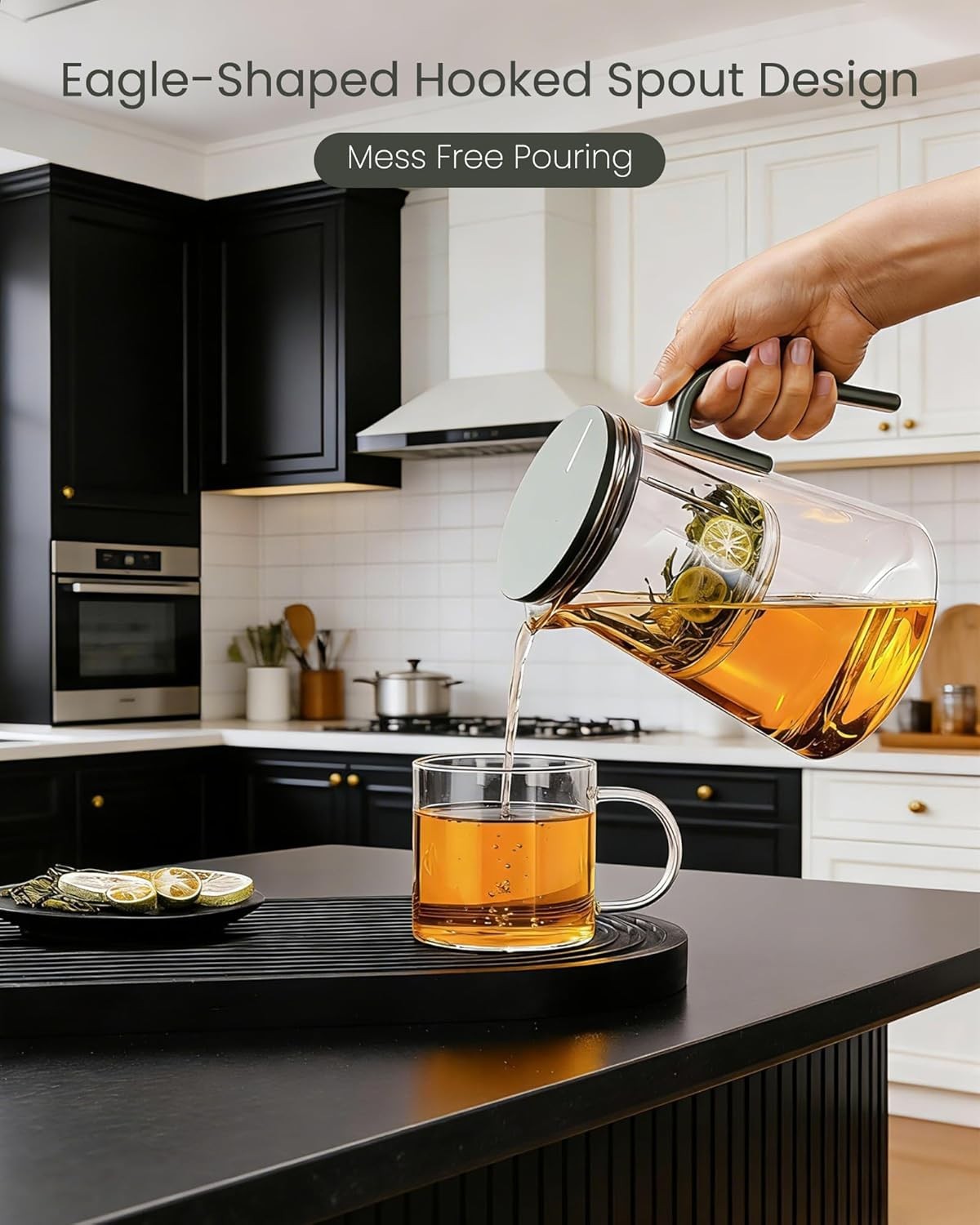 1000ml Magnetic Glass Tea Pot Infuser Loose Leaf Herbal Tea Maker Grey