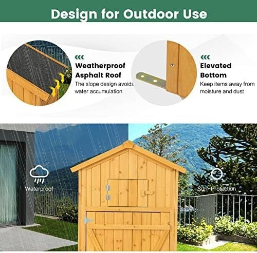 Wooden Garden Shed 6FT Outdoor Storage with Shelves, Table & Lockable Door