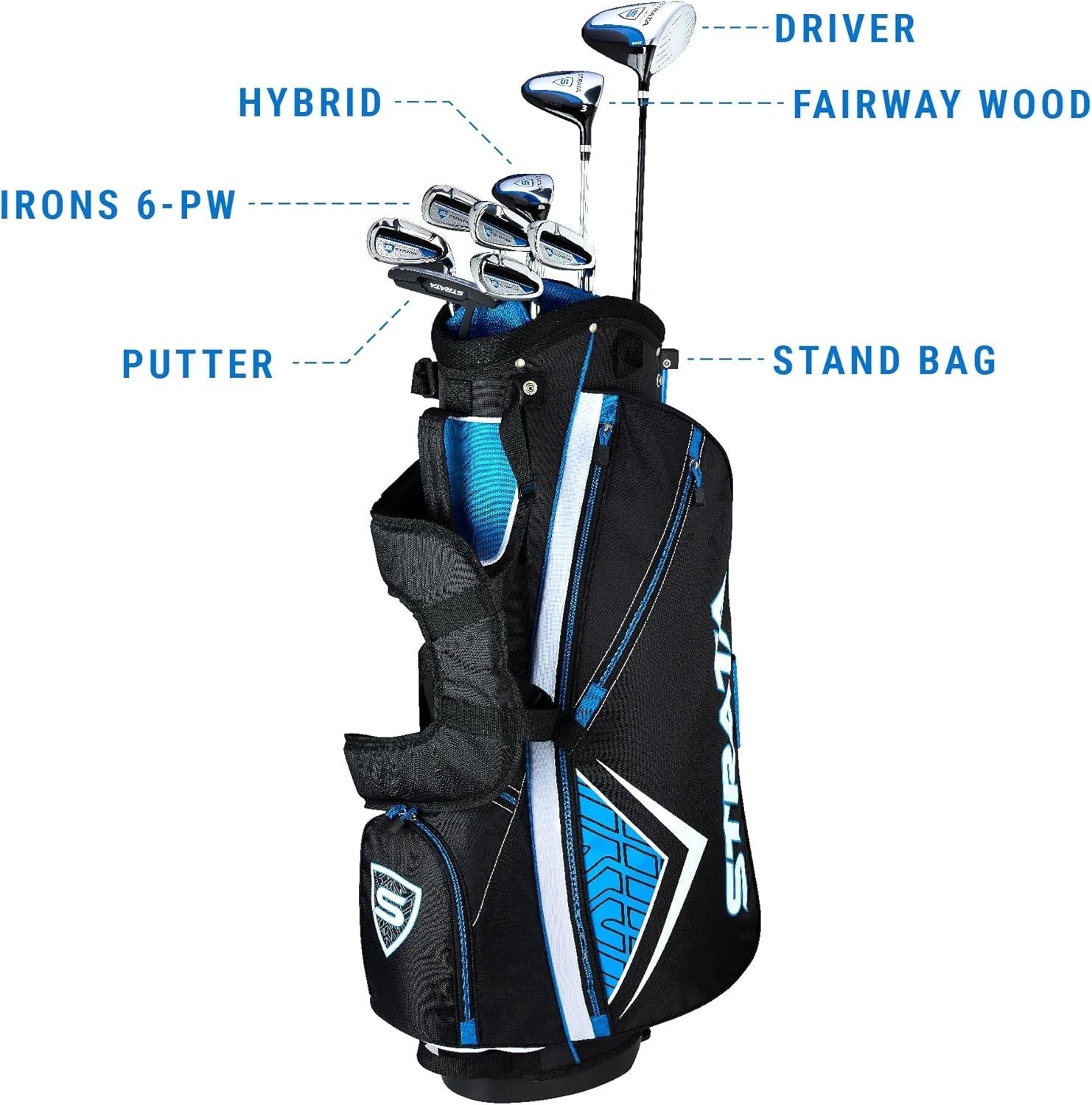 Mens Right Hand Golf Club Set 12 Piece Driver Hybrid Irons Putter Bag