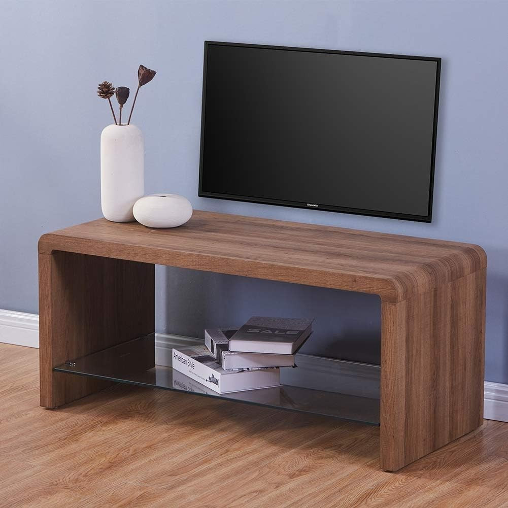 Brown Wood Style Coffee Table with Tempered Glass Shelf 100x45x45cm