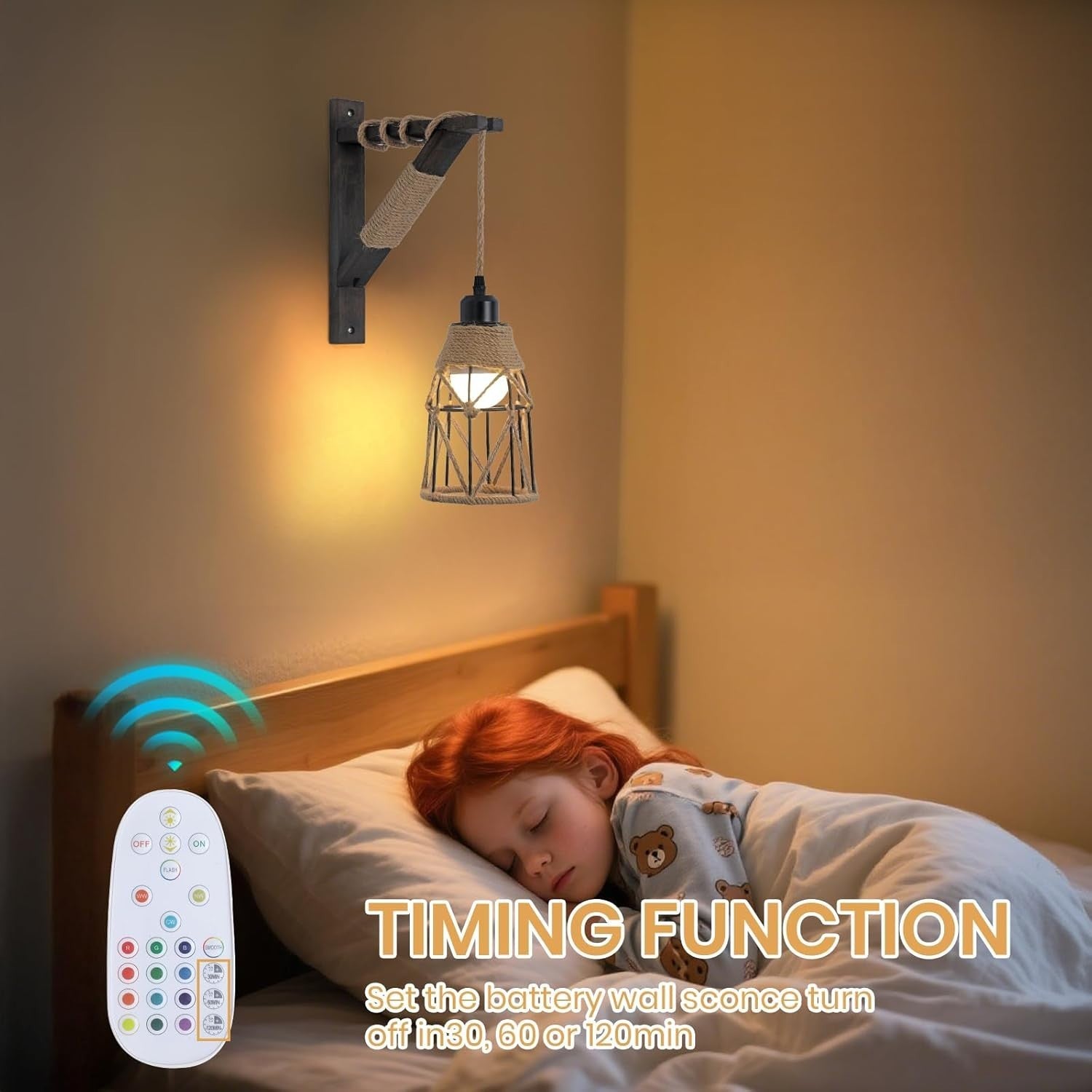 RGB Wall Lights Set of 2 Wireless Farmhouse Sconces w/ Remote + Rechargeable