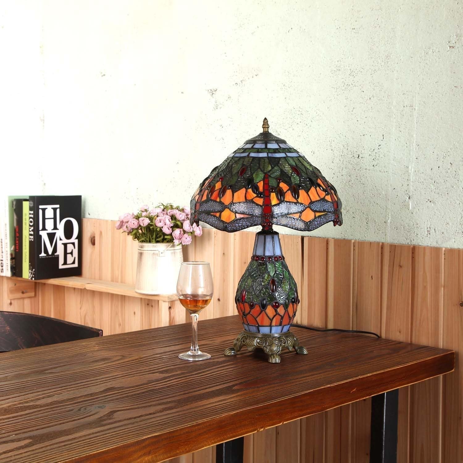 Dragonfly Tiffany Table Lamp 19” Tall Handmade Stained Glass Light