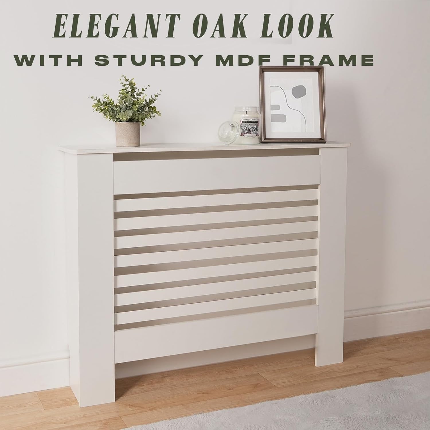 White Radiator Cover Medium MDF Slatted Cabinet – Modern Style