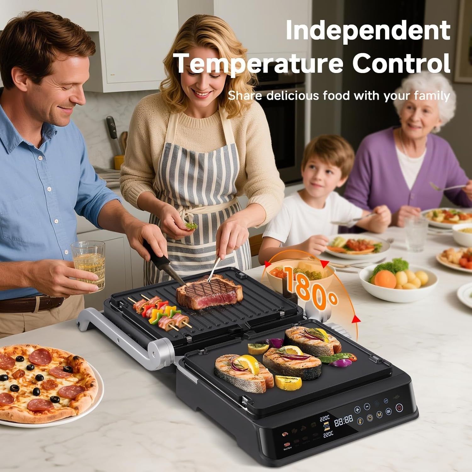 6-in-1 Electric Grill 37.7x35.6x18.2cm Non-Stick Plates Waffle Panini