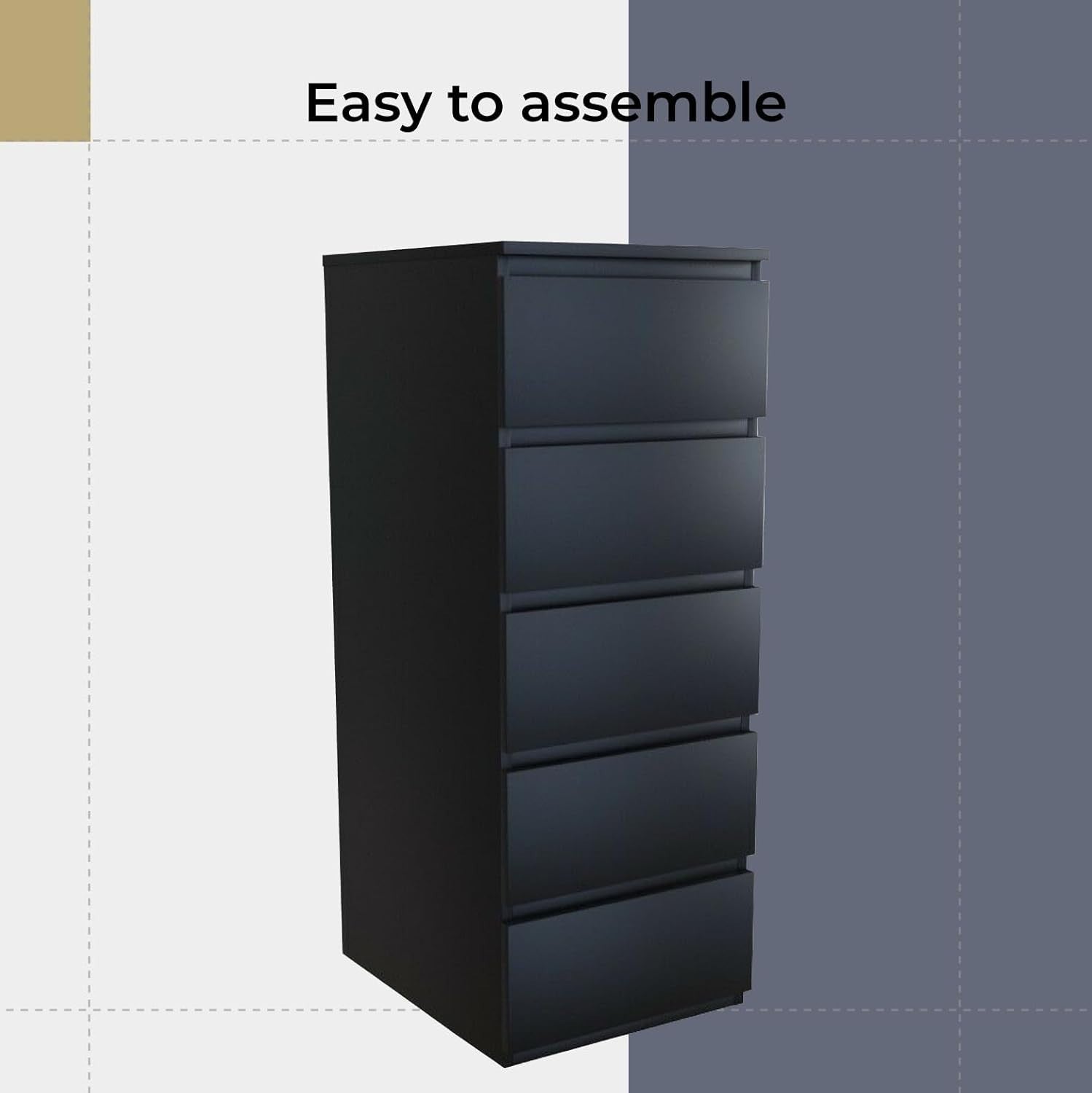 Black 5 Drawer Tall Storage Chest Bedroom Organizer Cabinet Modern Unit