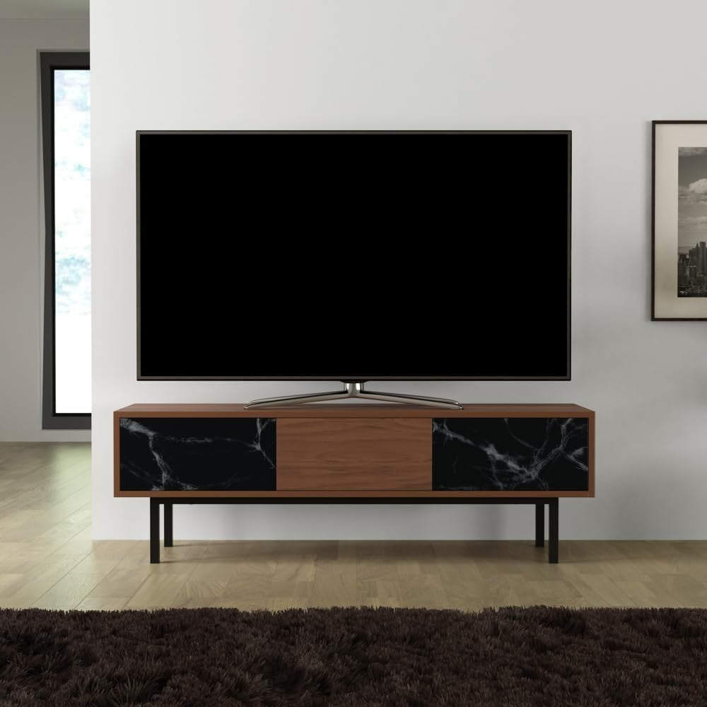 Walnut Marble TV Stand Cabinet for 65" TV Storage Cable Tidy Modern