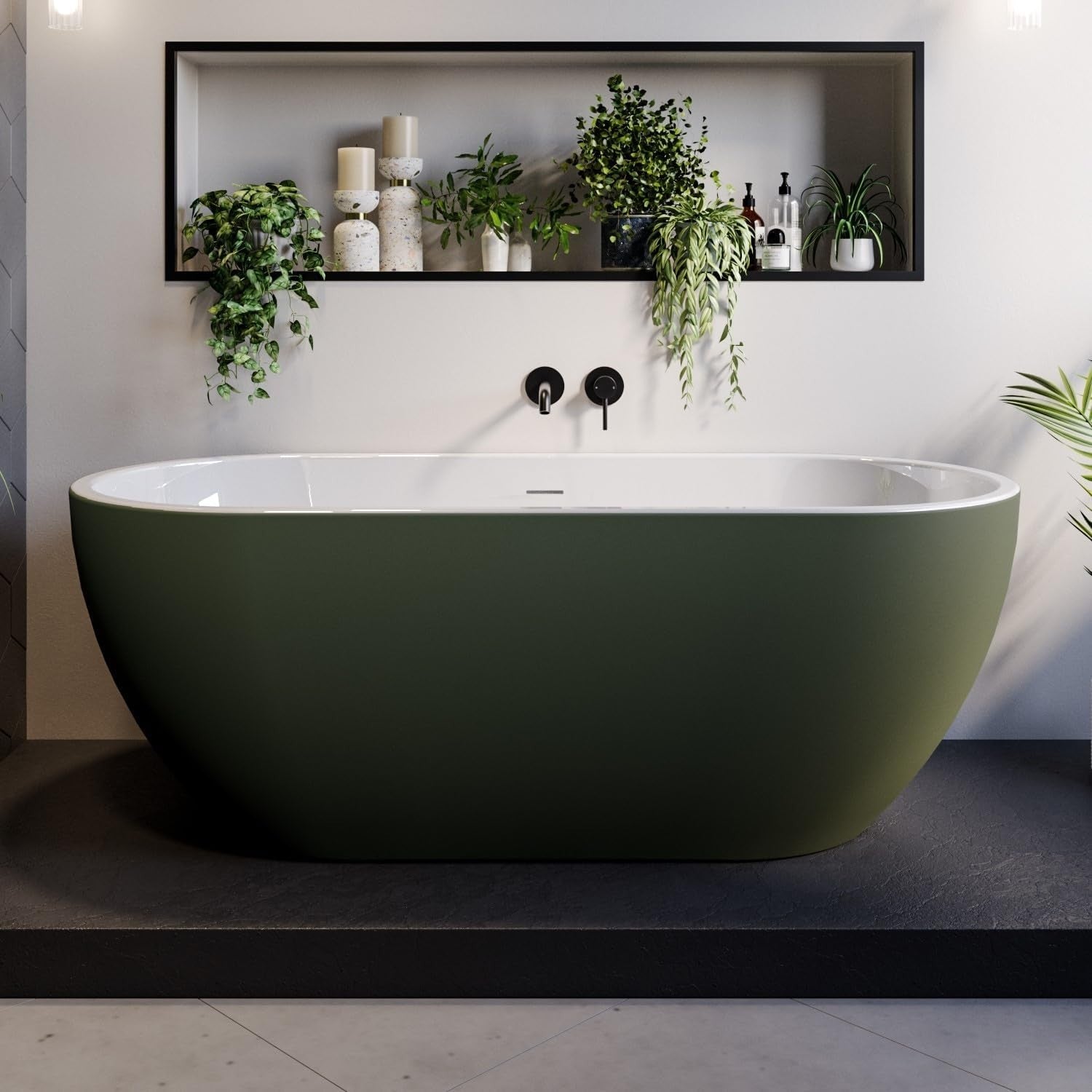 1650x750mm Freestanding Double Ended Bath Dark Green Acrylic Modern Oval