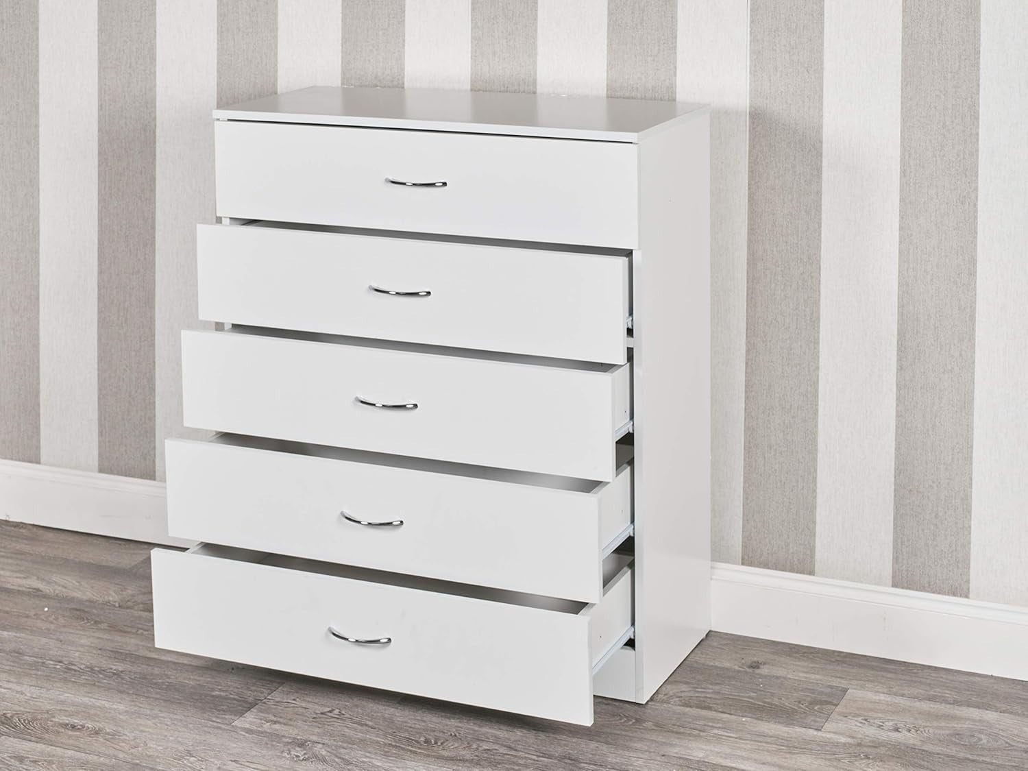 White 5 Drawer Tall Chest Cabinet Modern Storage Unit for Bedroom Hallway