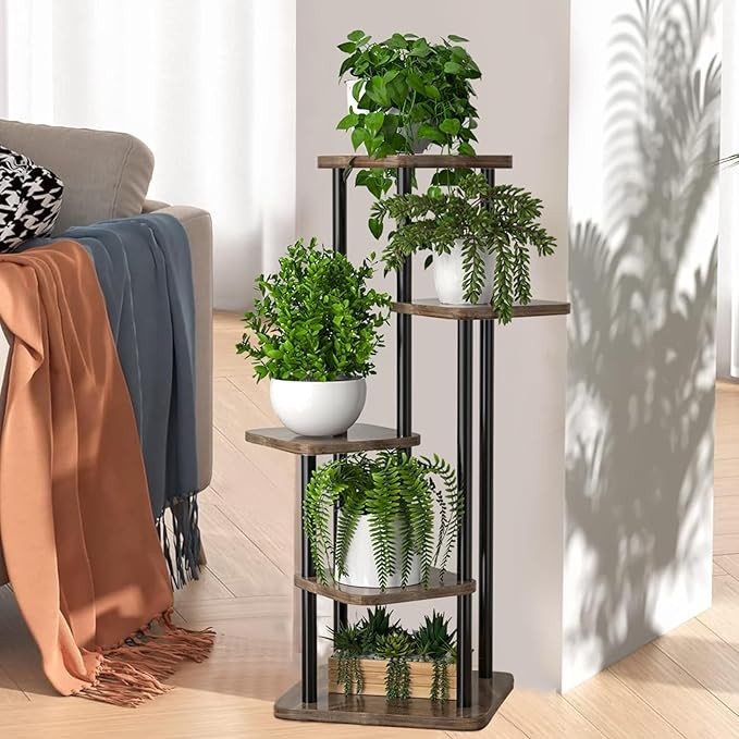 5 Tier Metal Plant Stand Indoor Outdoor Corner Flower Shelf for Home & Balcony