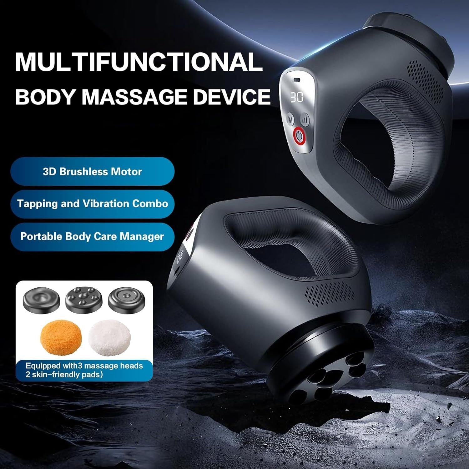 3D Rotating Massage Gun Deep Tissue Cordless Body Massager 30 Speeds