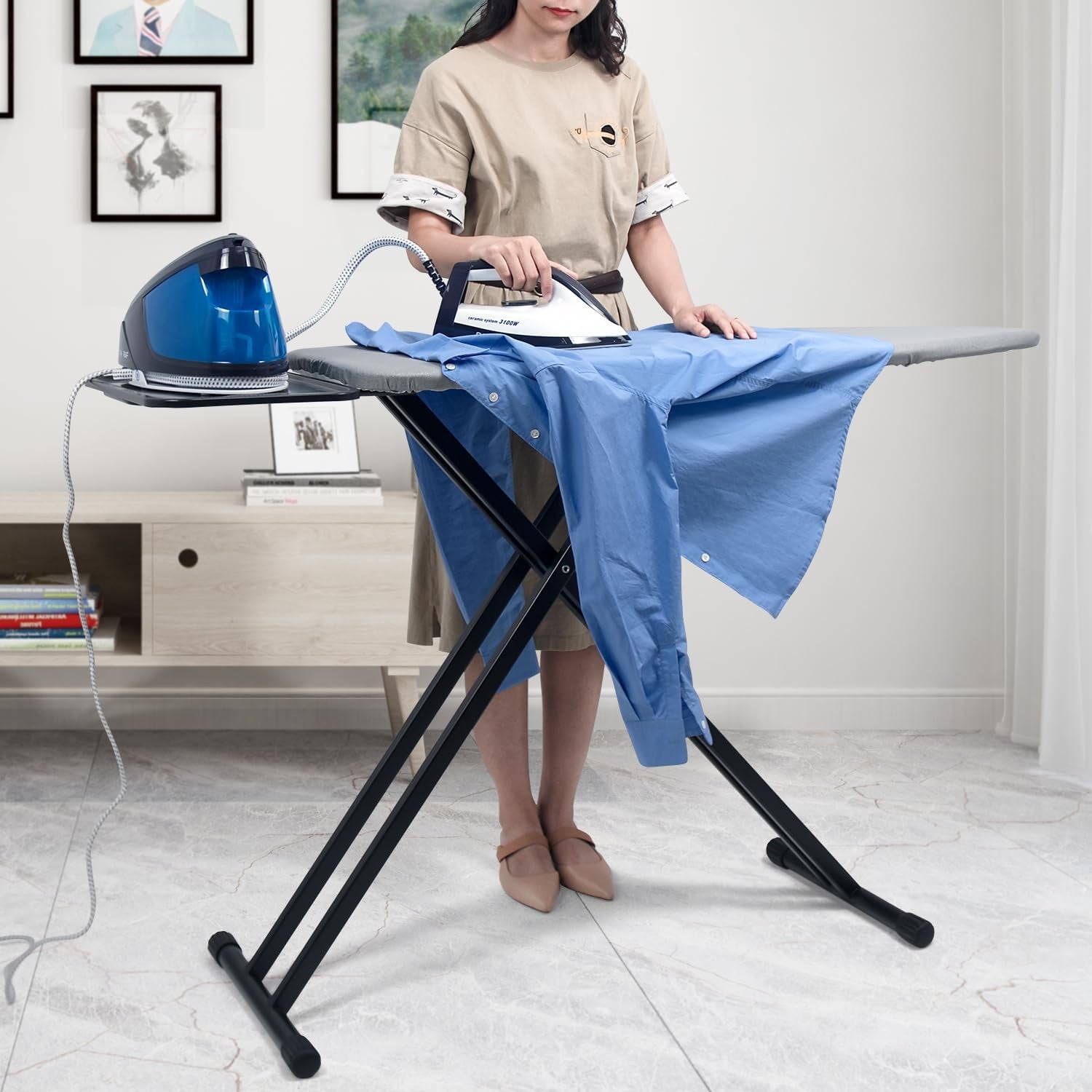 Extra Large Ironing Board 122x43cm Adjustable Height Foldable Heavy Duty Grey