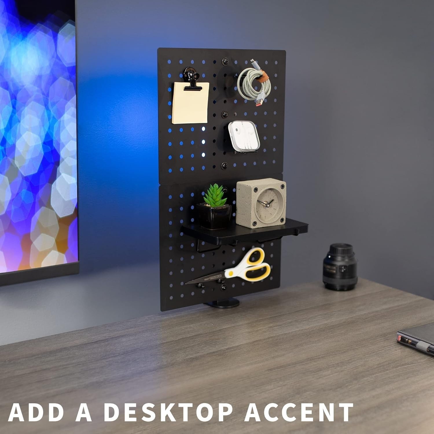 Clamp-On Steel Desk Pegboard 30×51cm Magnetic Organizer Panel Black