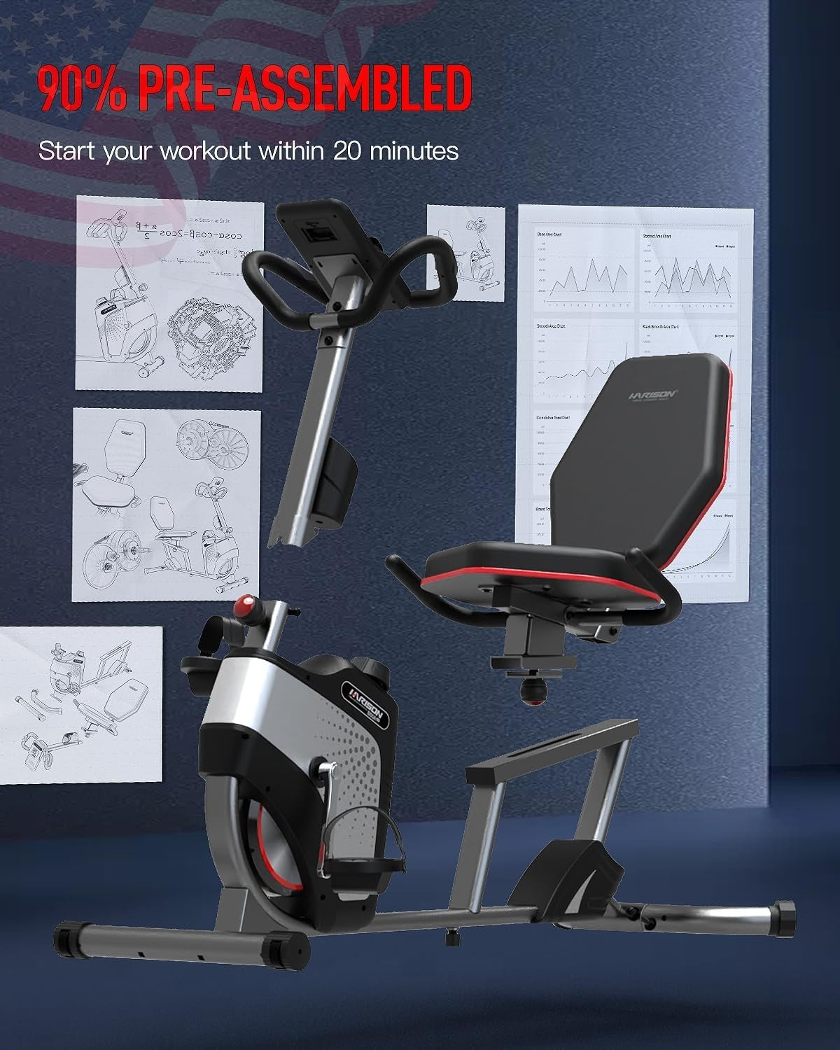 Recumbent Exercise Bike Magnetic Bluetooth LCD Quiet 400LB Heavy Duty Home Gym