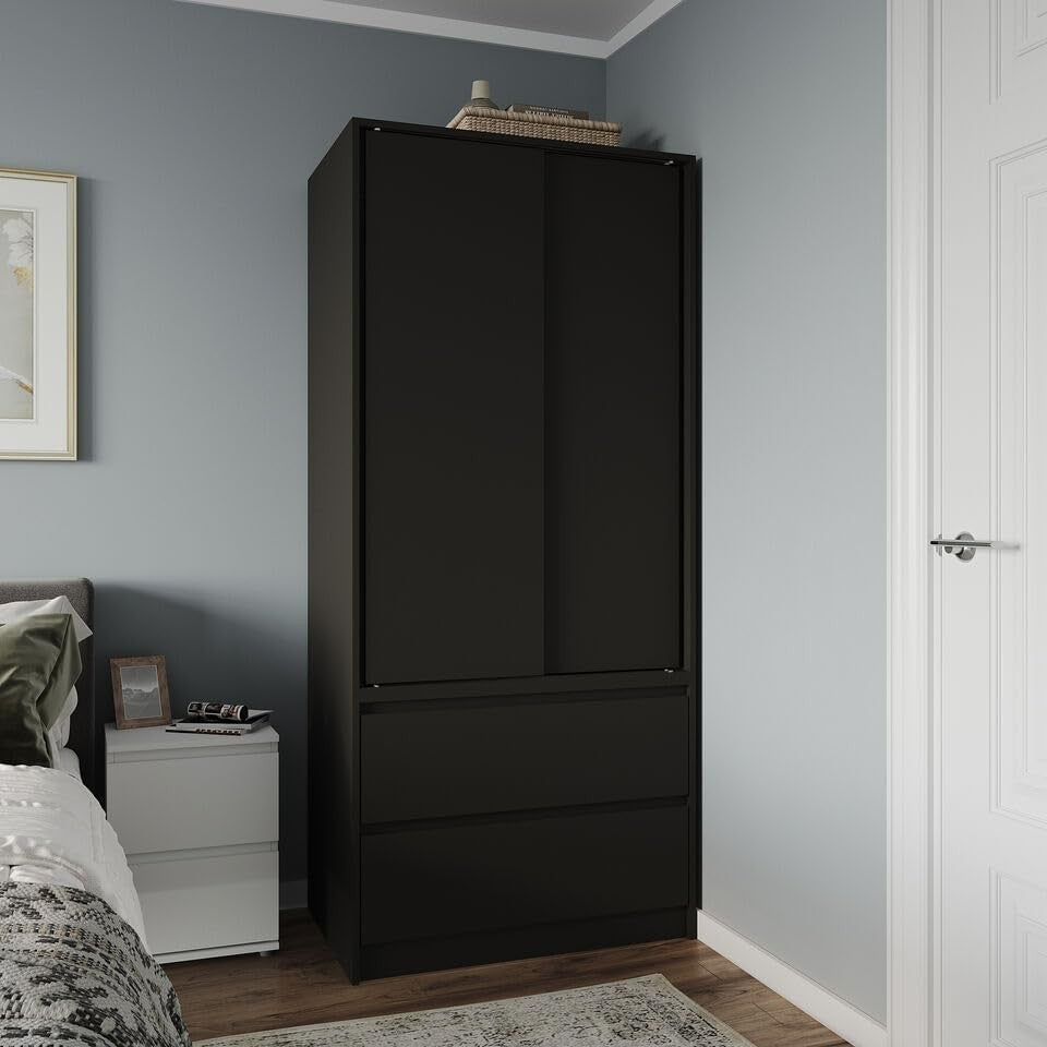2-Door 2-Drawer Sliding Wardrobe with Hanging Rail & Silent Doors - Modern Stora
