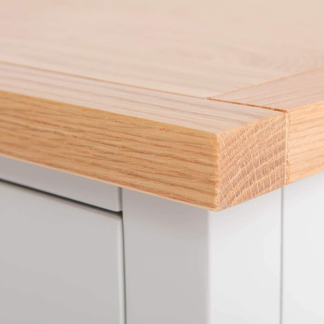 Grey 3 Drawer Bedside Table with Oak Top | Solid Wood Storage Unit