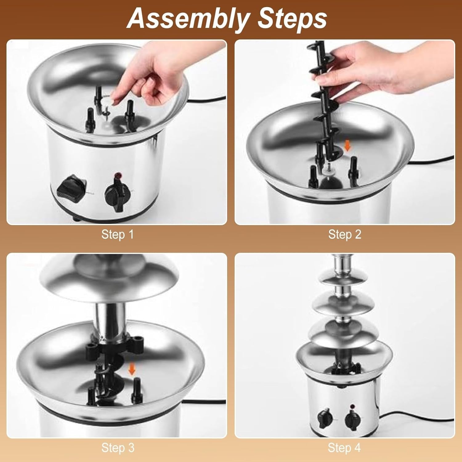 4 Tier Chocolate Fountain Machine 1800g Electric Fondue Party Set