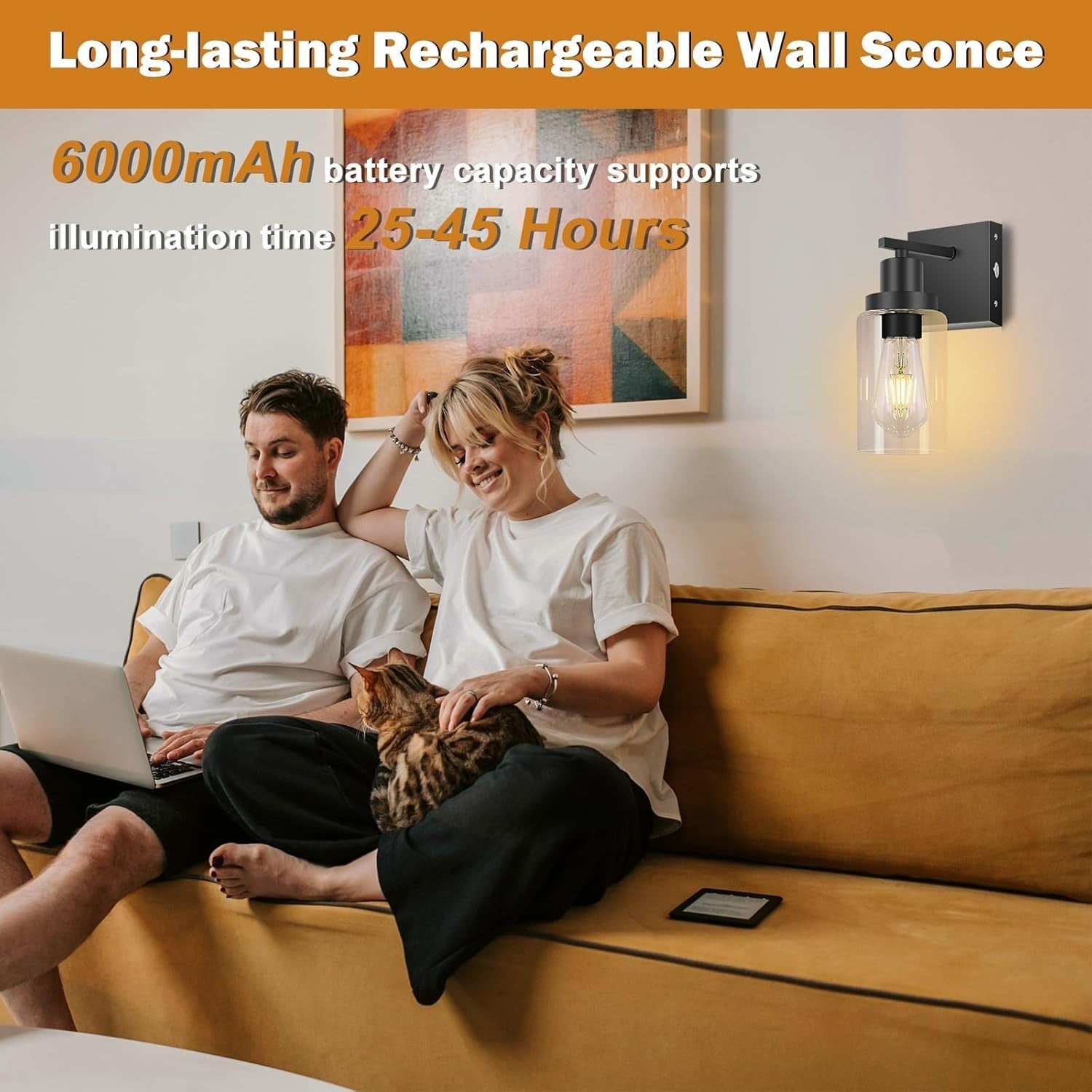 Wireless Rechargeable Wall Sconce Lights 2-Pack, Dimmable with Remote