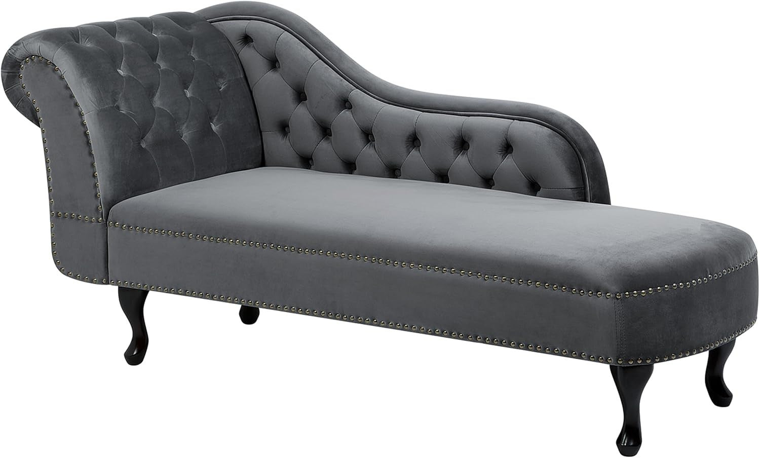 Vintage Velvet Left Hand Chaise Lounge Grey Chesterfield Sofa 170 cm Elegant