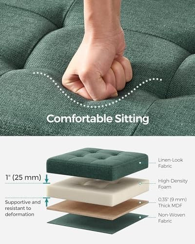 Foldable Storage Ottoman Bench 76cm Linen Seat Retro Green