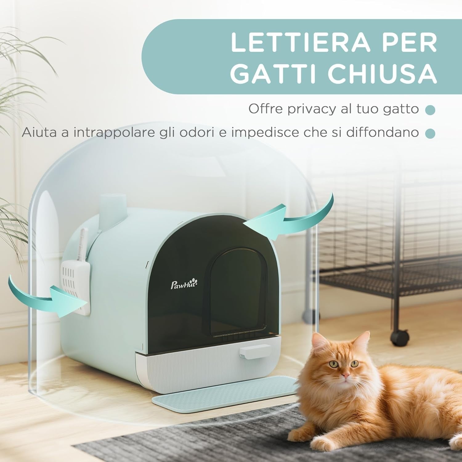 Hooded Cat Litter Box Enclosed Tray Drawer Odor Control Scoop Mat