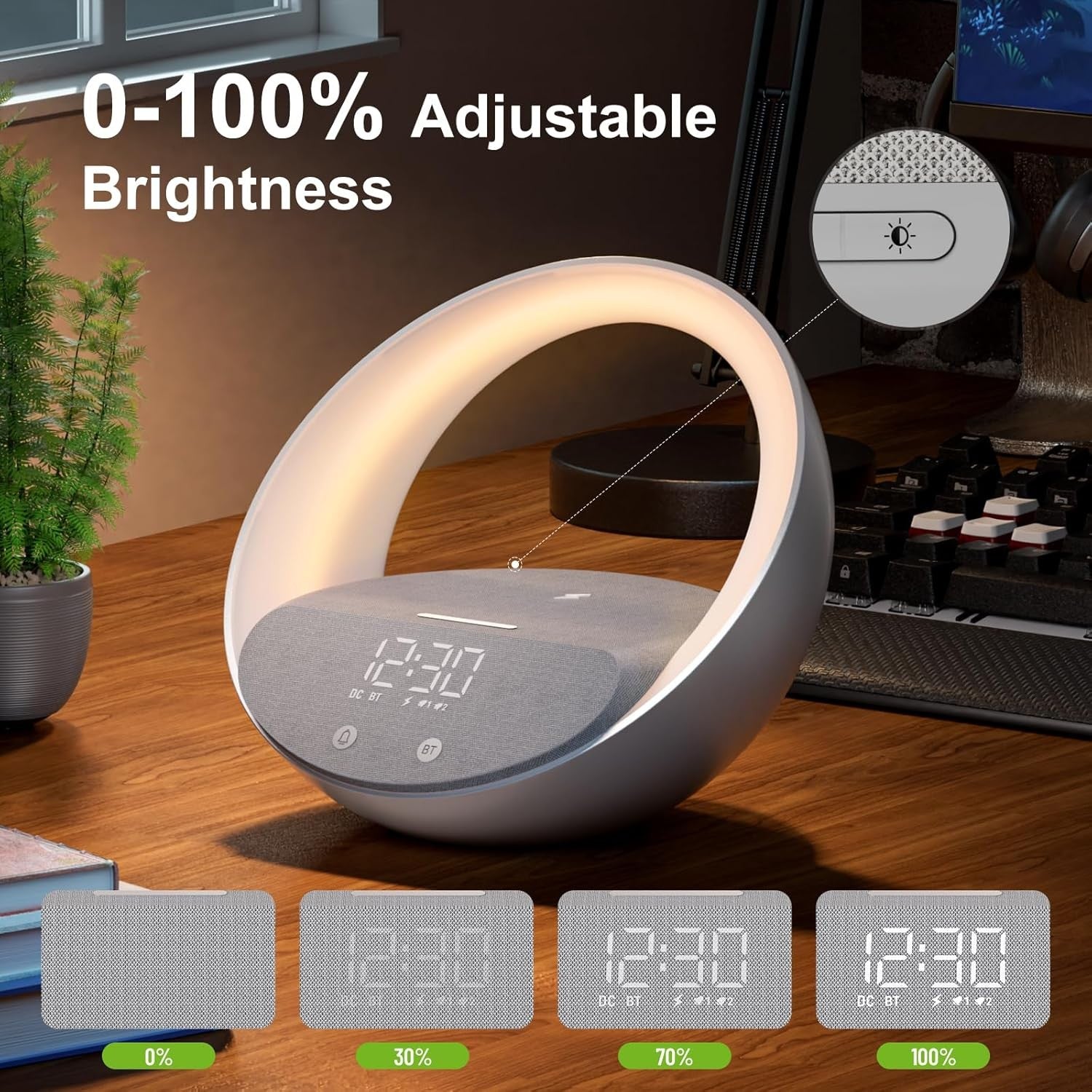 Wireless Charging Alarm Clock Bluetooth Speaker Sunrise Wake Up Light