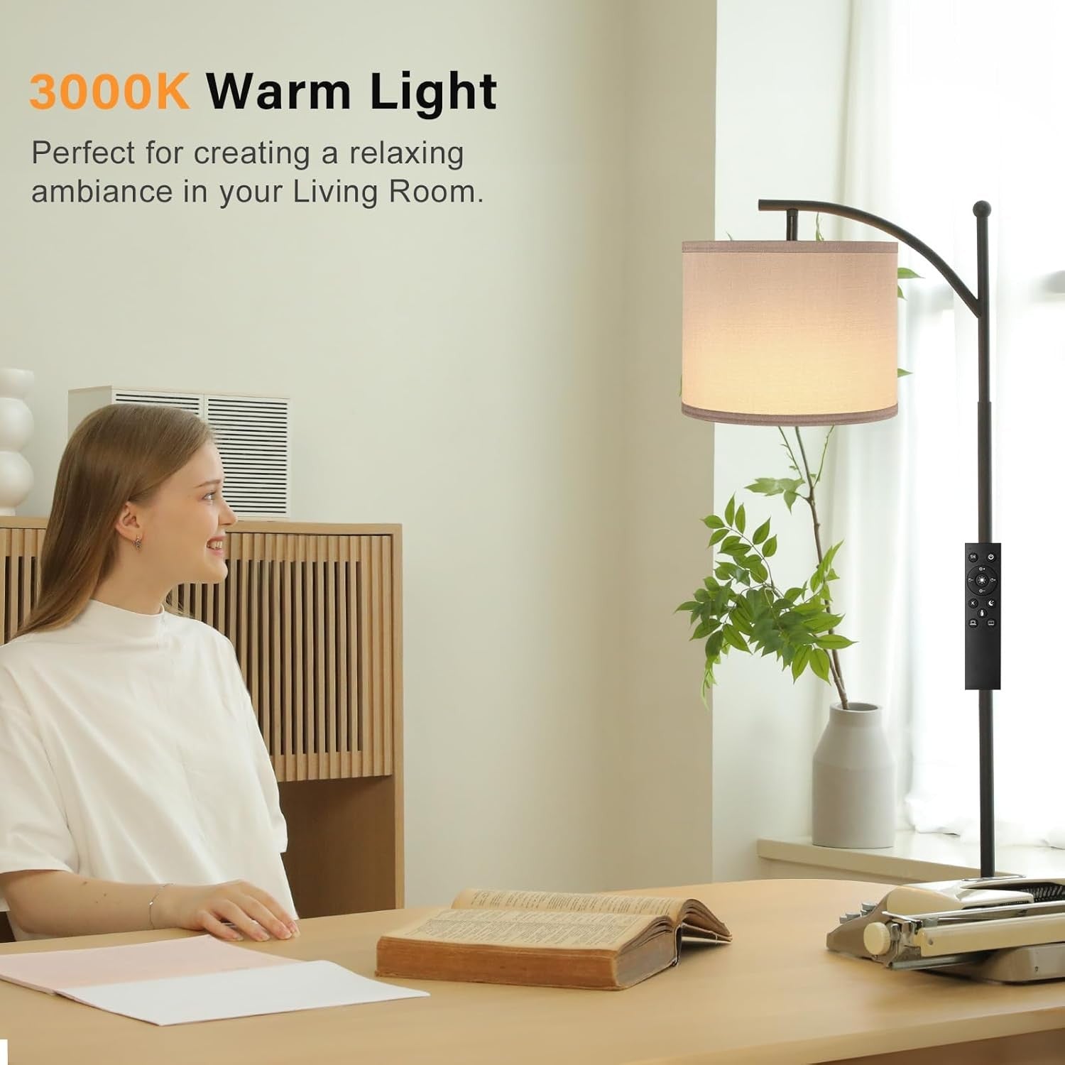Modern Arc Floor Lamp Dimmable LED Remote Control Room Standing