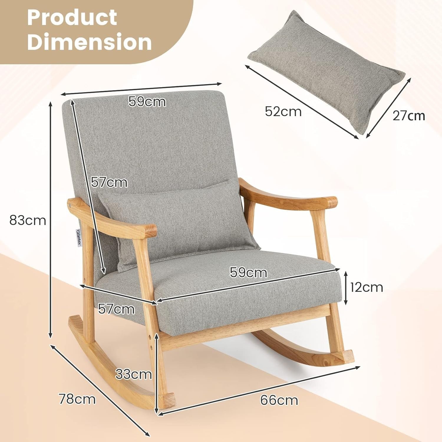 Rocking Lounge Chair Soft Cushions Lumbar Pillow Recliner 78x66x83cm