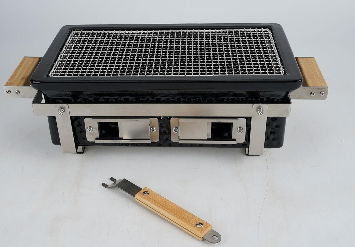 Portable Ceramic Charcoal BBQ Grill Tabletop Stainless Steel Grate