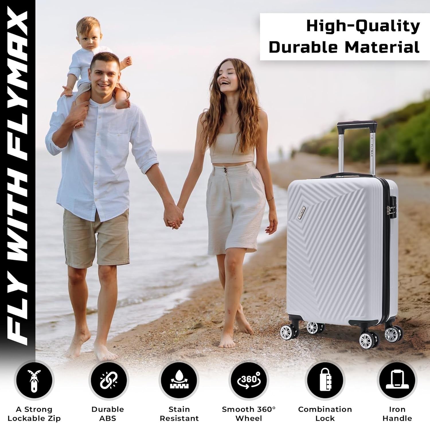 Medium Check In Luggage ABS Hard Shell 4 Wheel Lightweight Lock