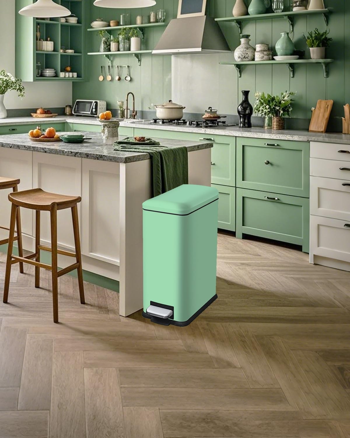 30L Green Stainless Steel Pedal Bin Slim Kitchen Soft Close Lid