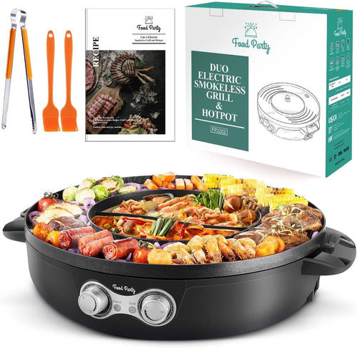 Electric Hot Pot BBQ Grill 2-in-1 2200W | Non-Stick Shabu Shabu Cooker 42cm