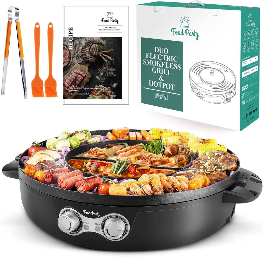 Electric Hot Pot BBQ Grill 2-in-1 2200W | Non-Stick Shabu Shabu Cooker 42cm