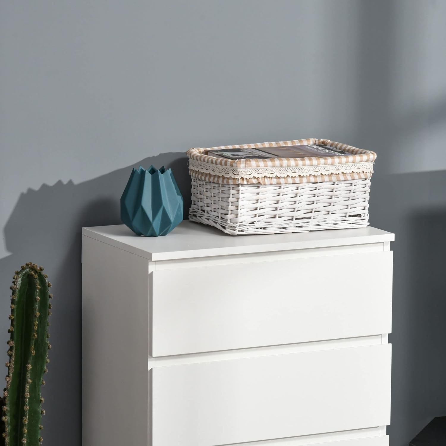White 5 Drawer Chest Tall Slim Storage Cabinet Bedroom Hallway Unit