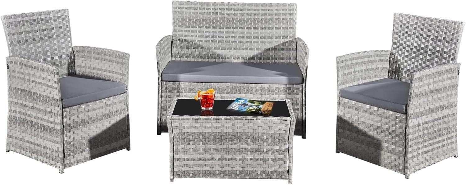 Grey Rattan Outdoor Patio Furniture Set - 4-Piece, Waterproof, Modern Design