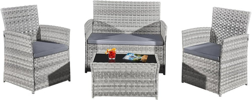Grey Rattan Outdoor Patio Furniture Set - 4-Piece, Waterproof, Modern Design