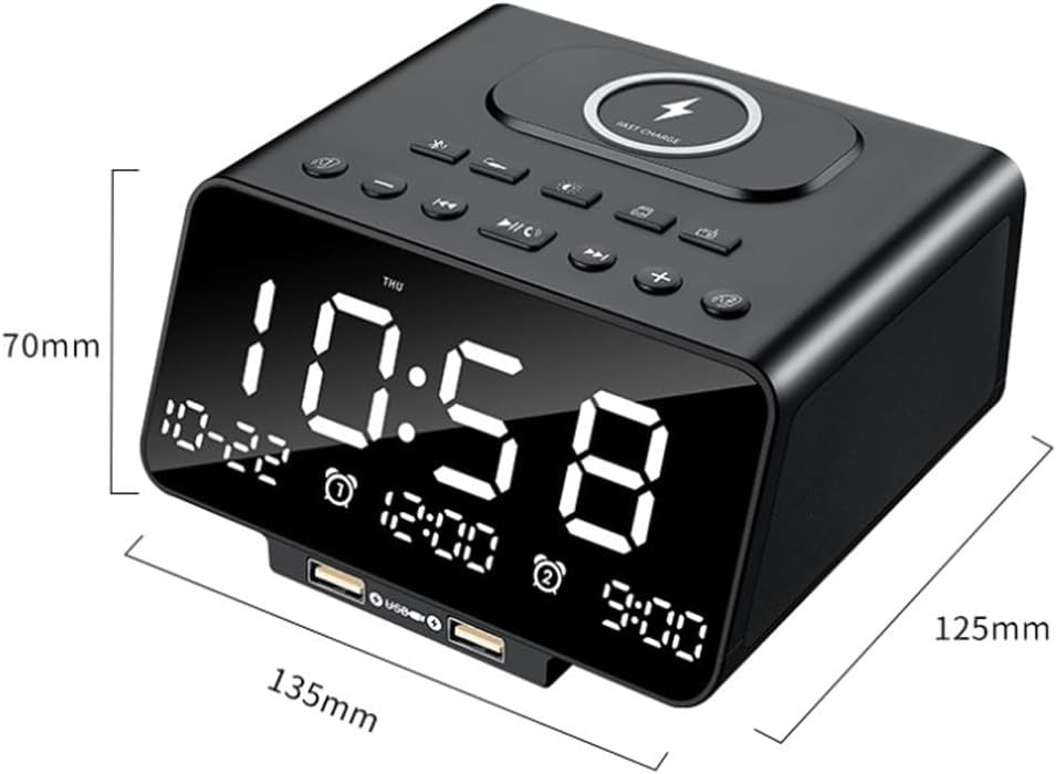Bluetooth Alarm Clock Radio Wireless Charging LED Night Light USB FM Speaker