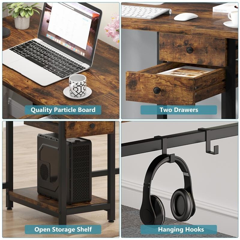 Double Computer Desk 2-Person Workstation with Storage Drawers – 200cm Wide
