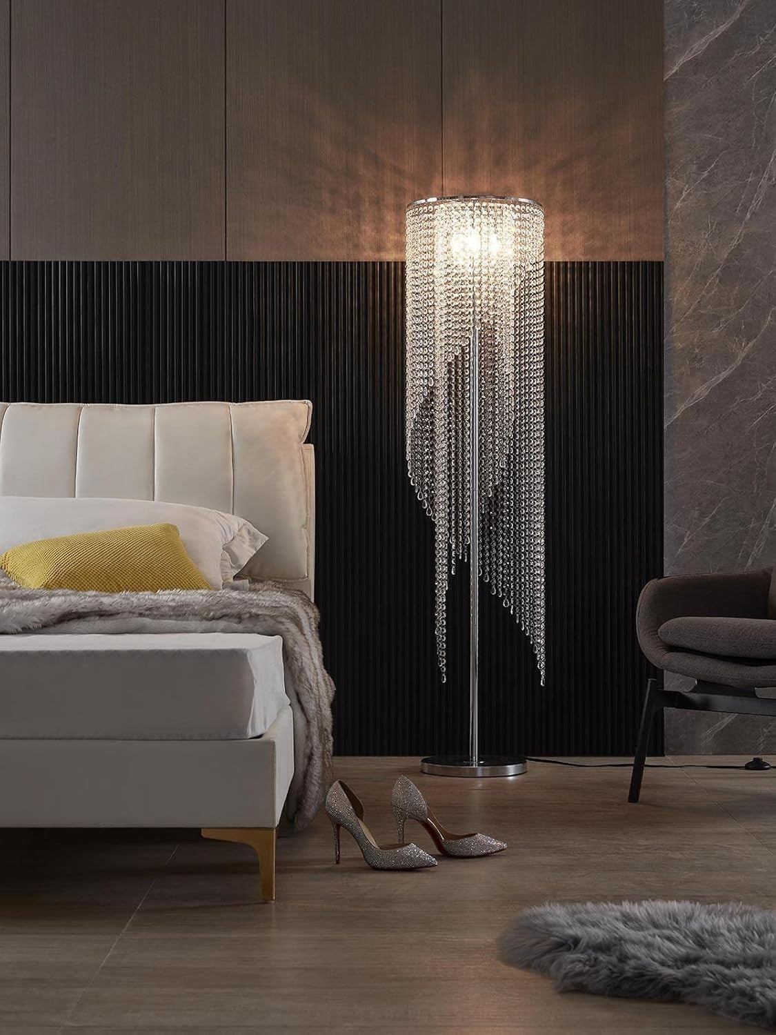 Crystal Floor Lamp Chrome 150cm | Modern Raindrop Style for Living Room