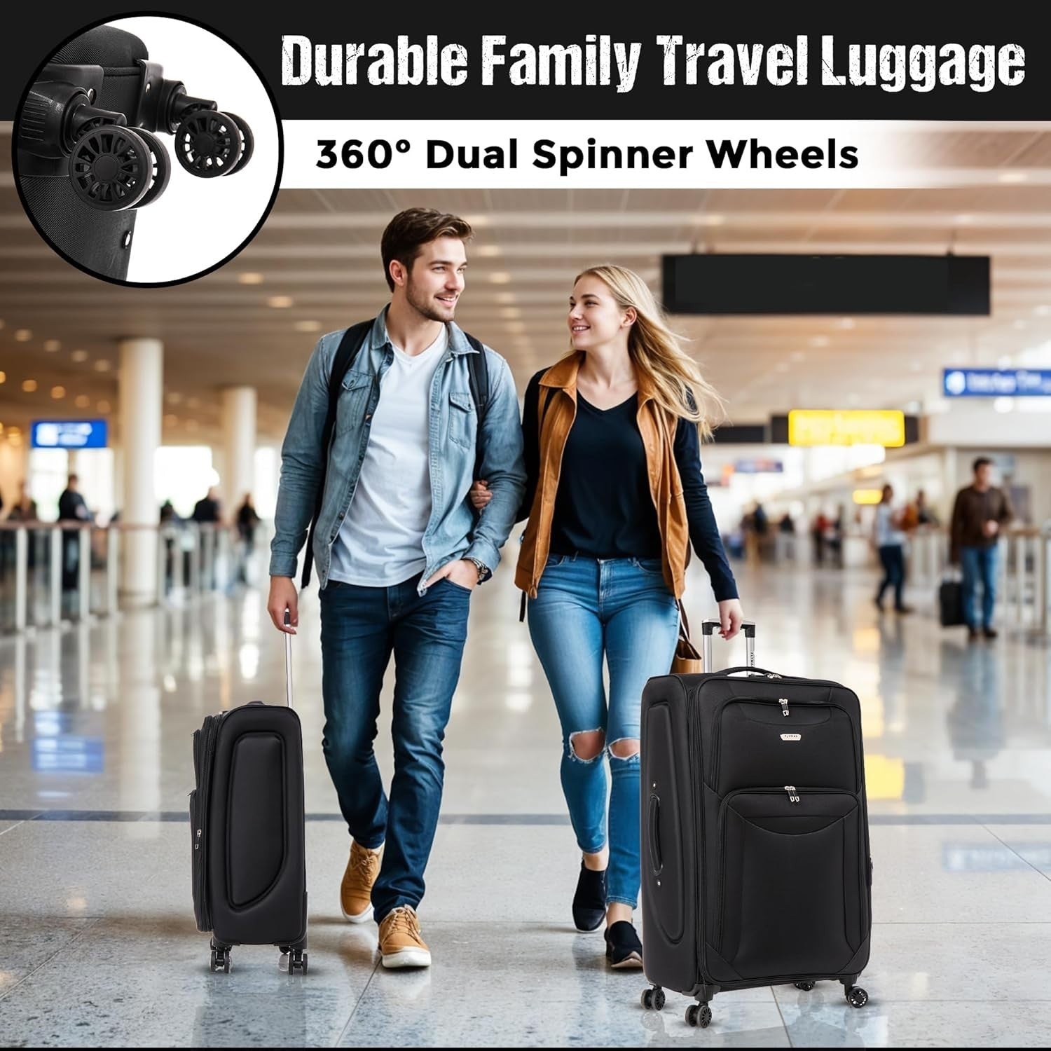 24” Medium Lightweight Expandable Suitcase 4 Wheel Travel Luggage Lock