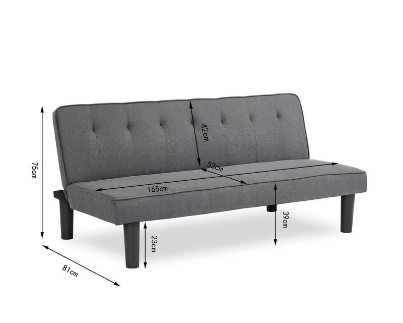 3 Seater Charcoal Grey Sofa Bed Tufted Clic Clac Recliner w/ Wood Frame