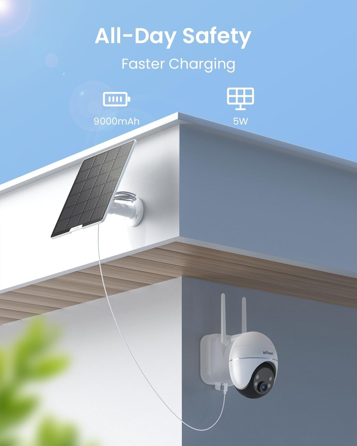 Solar Security Camera 360° PTZ 24/7 Recording Auto Tracking 3MP WiFi