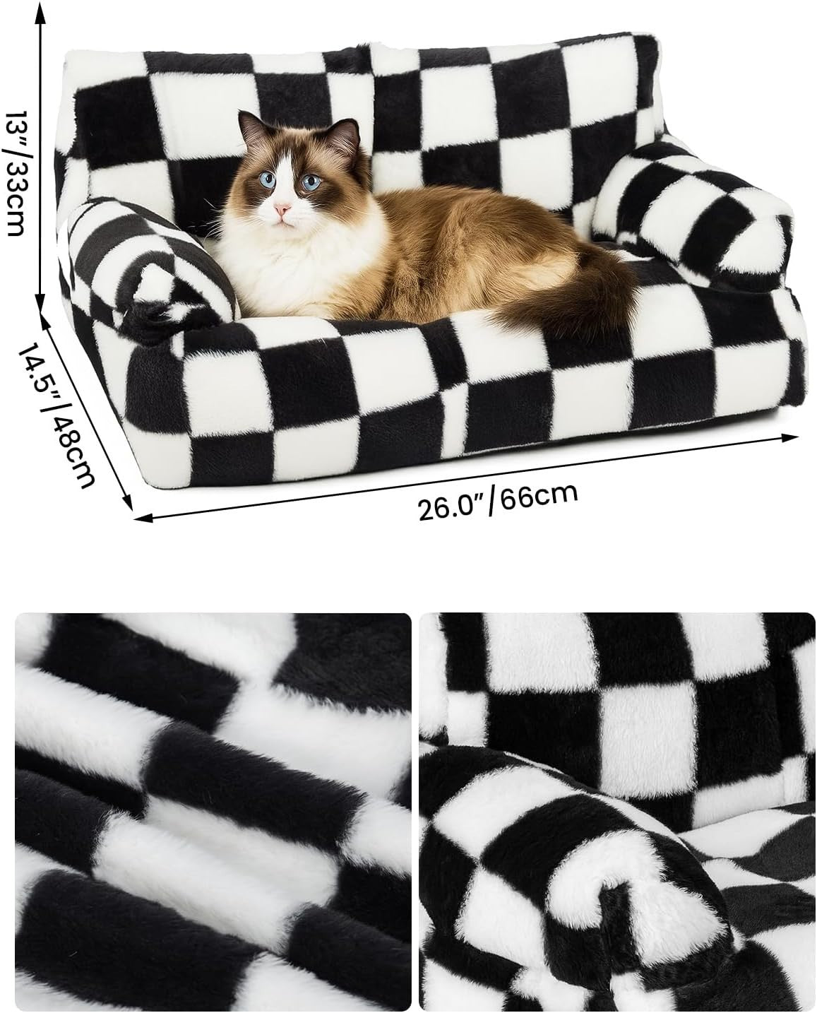 Fluffy Cat Sofa Bed Plush Pet Couch Removable Washable Cover Black